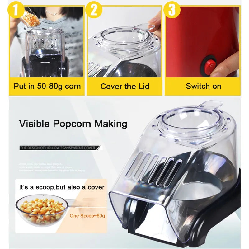 Oil-free air Corn machine,Pipoqueir eletrica hot air machine Mini Popcorn maker machine-1200W Household Healthy home kitchen - likehome