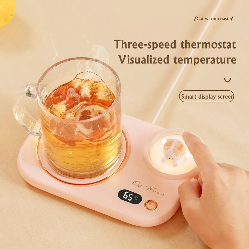 Lovely Cat 3 Gear Temperature 8 Hours Auto-off Coffee Milk Water Mug Warmer Heating Cup Coaster Mat with Night Light Cup Heater - likehome