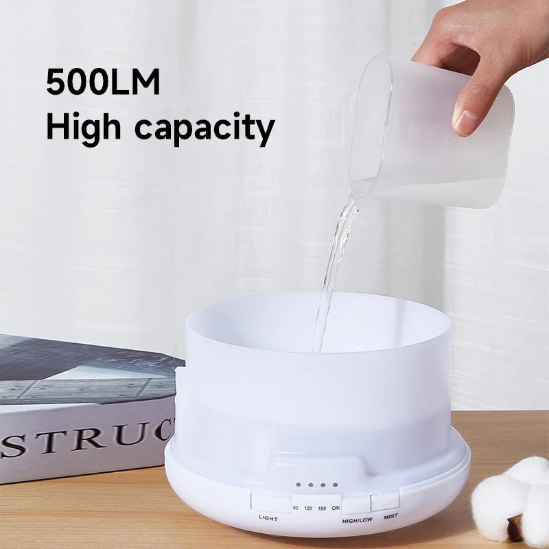 500ml Ultrasonic Air Humidifier Remote Control Essential Oil Diffuser Desktop Aroma Machine Scent Diffuser with LED Night Lights - likehome