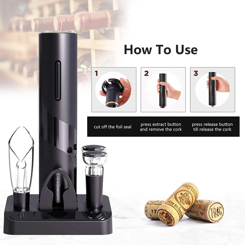 Circle joy Vacuum Stopper / Electric Wine Opener Set Optional Wine Bottle Corkscrew Opener with Foil Cutter, Wine Aerator Pourer - likehome