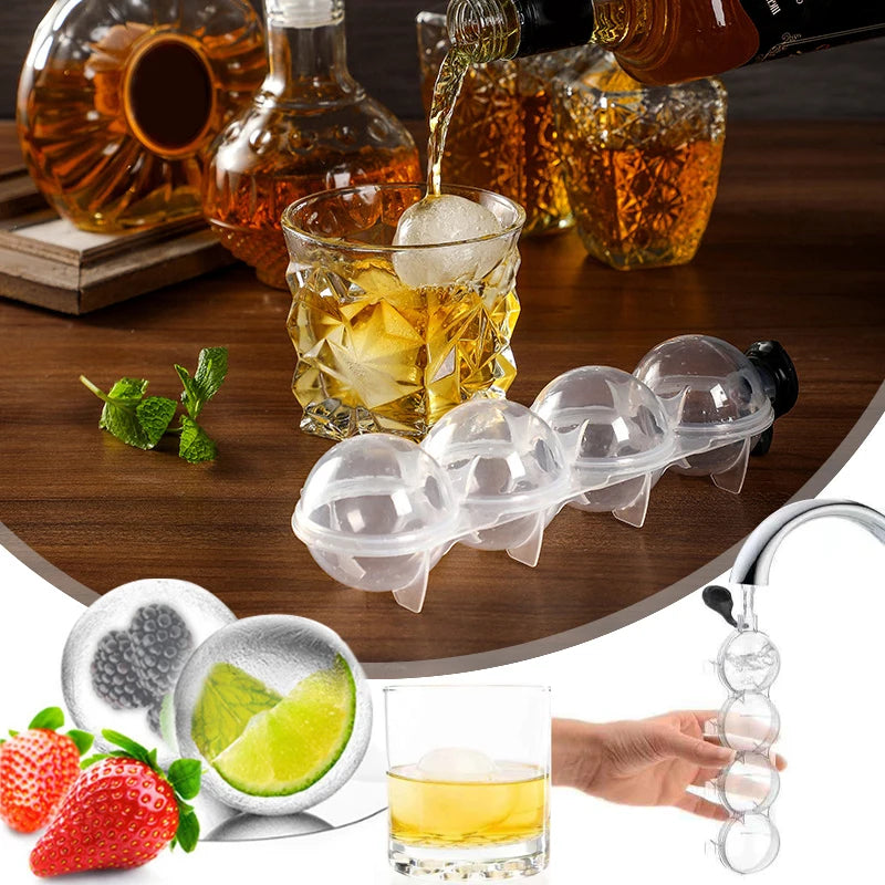 4-Hole Ice Cube Makers Round Ice Hockey Mold Whisky Cocktail Vodka Ball Ice Mould Bar Party Kitchen Accessories Ice Ball Mold - likehome