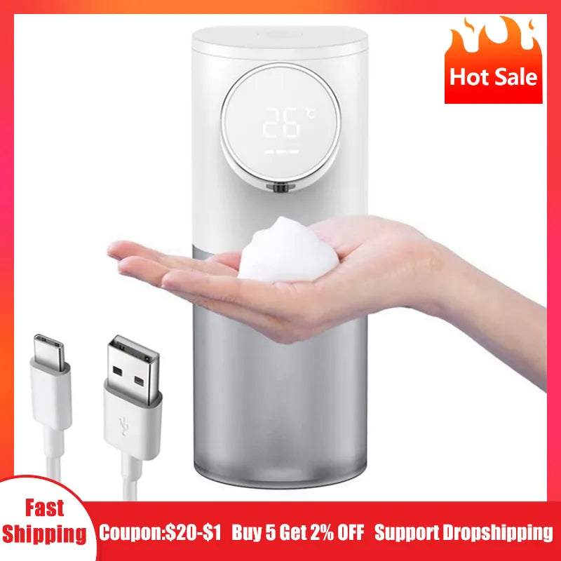 Foam Soap Dispenser Automatic USB Rechargeable 320ml Liquid Soap Dispensers Digital Display Foam Hand Sanitizer Machine For Home - likehome