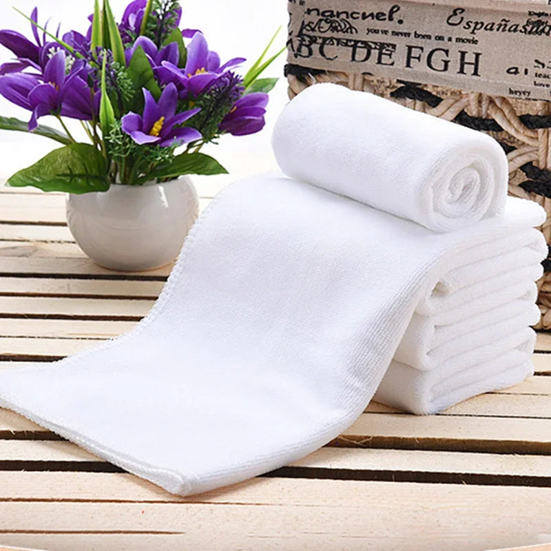 10pc White Soft Microfiber Fabric Face Towel Hotel Bath Towel Wash Cloths Hand Towels Portable Multifunctional Cleaning Towel - likehome