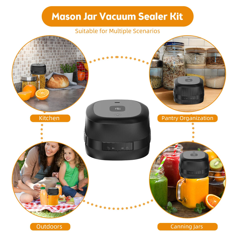 Electric Mason Jar Vacuum Sealer 60KPa Strong Suction Vacuum Sealing Machine Cordless Sealer for Food Storage Fermentation - likehome